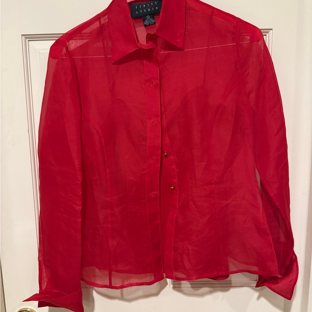 Silk Red Sheer Blouse and matching camisole Women’s size 6